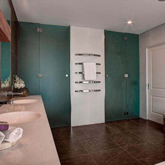bathroom design, custom joinery, luxury bathroom, contemporary bathroom, frameless shower screen, heated towel rails